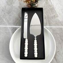 2pcs Pearl Ceramic Handle Stainless Steel Cake Server And Knife Set, Baking Tools, Pizza Spatula Pastry Scoop, Cake Cutter Tool, Suitable For Weddings, Birthdays, Parties - Perfect For Christmas, Thanksgiving, Father's Day, Mother's Day, Children's Day, Valentine's Day, Graduation Multifunctional Kitchen Utensils - 銀色蛋糕鏟 2 件裝 - 查看 2