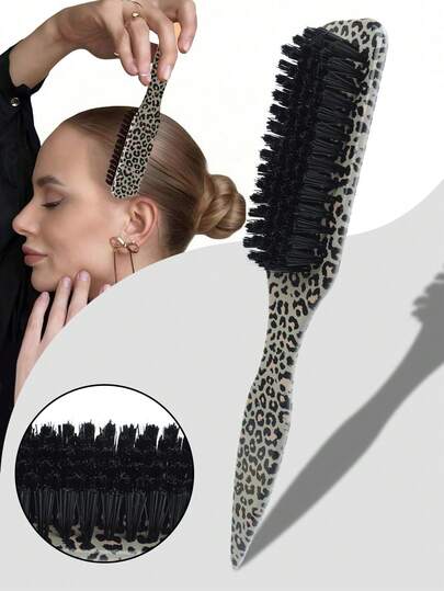 男士护发油胡须刷造型梳套装，专业长柄胡须清洁刷配护发油梳，纯色和豹纹图案发刷，木质梳子，迷你顺发梳