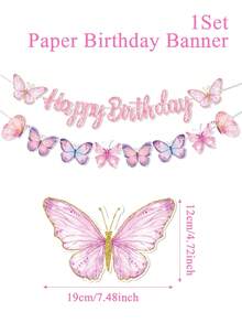 1 件粉色蝴蝶生日快乐横幅旗帜，粉色蝴蝶主题生日派对房间墙面装饰，粉色蝴蝶派对礼品，生日礼物，生日装饰，家居墙面装饰，粉色蝴蝶装饰，粉色蝴蝶横幅，返校季，情人节 - 蝴蝶 - 查看 13