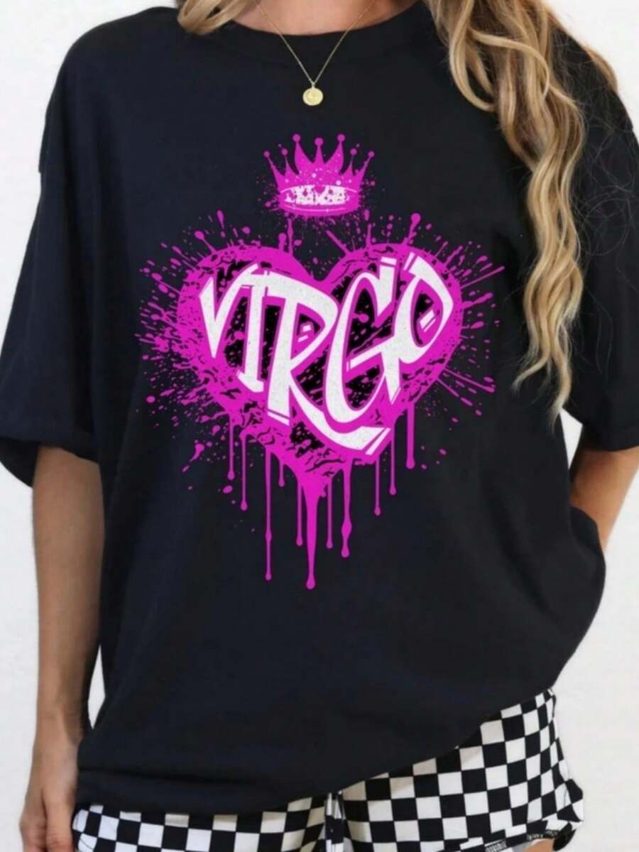 Virgo Graffiti Shirt, Zodiac Tshirt, Airbrush T-Shirt, Tarot Tee, Virgo Gifts, Best Friend Gift, 30th Birthday, 40th Birthday, Birthday Gift (2) - 黑色 - 查看 1