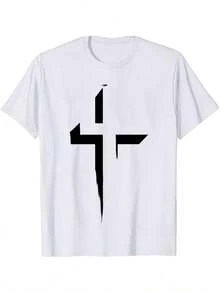 T Shirt With Black Cross Print For Casual Wear - 白色 - 查看 3