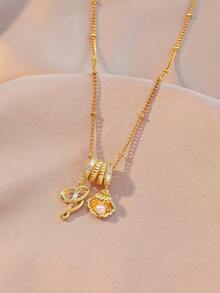 1pc Copper Inlaid Zirconia Exquisite Shell Starfish Infinity Symbol Pendant Necklace, Women Casual Jewelry Gift - Yellow Gold - View 8