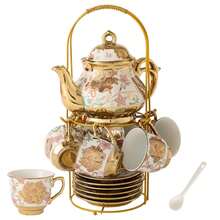 CHANJOON Gold Plated Red Rose Ceramic Tea Set, Vintage Tea Sets With Teapot, Beautiful Tea Set Coffee Serving 6 People (Pink, Medium) - 粉色 - 查看 1