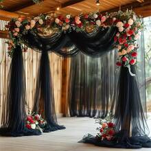 1pc 393 Inch Light Purple Sheer Voile Fabric, Long Solid Color Sheer Curtain, Multipurpose Party Backdrop, Suitable For Wedding Arch, Home Decor, Wedding Arch Backdrop, Baby Shower Decor, Purple Arch Fabric, Home Decor, Birthday Wedding Party - Black - View 9
