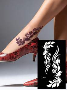 Plantilla de tatuaje hueco hecho a mano Hana - Patrón de flor de rosa para arte de uñas - Diseño floral sexy, adecuado para manos, pintura DIY, tinta, pegatinas de plantilla de mandala reutilizables, apto para maquillaje de fiesta corporal de mujeres - Negro - Ver 14