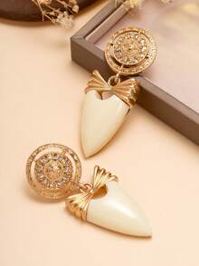 1 Đôi bông tai hình học kiểu cung điện cổ điển mạ vàng sâm panh, bông tai nơ thanh lịch, bông tai thiết kế sang trọng độc đáo - Xem 4