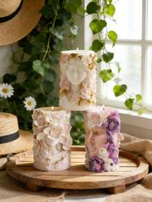 1 Silicone Mold For A Flower Side Face Art Relief Girl Candle, Featuring A Three-Dimensional Design Of The Girl's Side Face And Lily Flowers. The Texture Of The Hair And The Realistic Braided Veins Are Delicately Depicted. - Relief Portrait Candle Mold - View 7