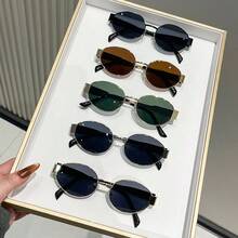 1/5件装 时尚女士金属全框椭圆形眼镜，适合海滩、度假、节日佩戴，亦可作为礼物赠送 - A - 查看 1