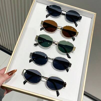 1/5 piezas Gafas de mujer con montura metálica ovalada de moda, adecuadas para la playa, vacaciones, días festivos, regalos