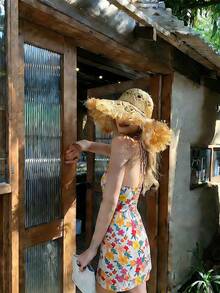 Allover Floral Tie Backless Halter Dress - Multicolor - View 2