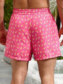 Men's Drawstring Printed Pocket Beach Shorts - Casual, Outdoor, Home, Beach, Sports Shorts For Summer - Pink - View 3