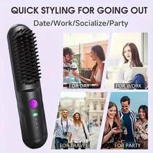 Portable 3-Minute Fast Heating Wireless Hair Straightener Comb With Constant Temperature Hair Care, Three Temperature Modes Of 170 ° C-180 ° C-190 ° C, 3D Three-Dimensional Tooth Comb Design, Negative Ion Technology, Lightweight And Compact, Perfect For Travel, Ideal Gift For Women, Christmas Gift, Preferred Gift For Loved Ones, And Family. - Black - View 7