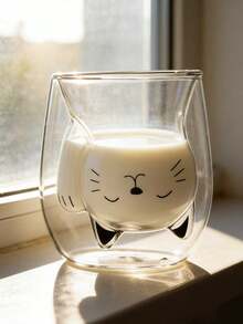 كوب قهوة زجاجي على شكل قطة جذاب، كوب حليب ذو جدارين مزدوجين للإفطار والقهوة والعصير، هدية مثالية للأعياد الشخصية والأعياد، غسل باليد فقط، طباعة حيوانات، أواني شرب زجاجية بيضاوية قابلة لإعادة الاستخدام للاستخدام العائلي - متعدد الألوان - مشاهدة 7