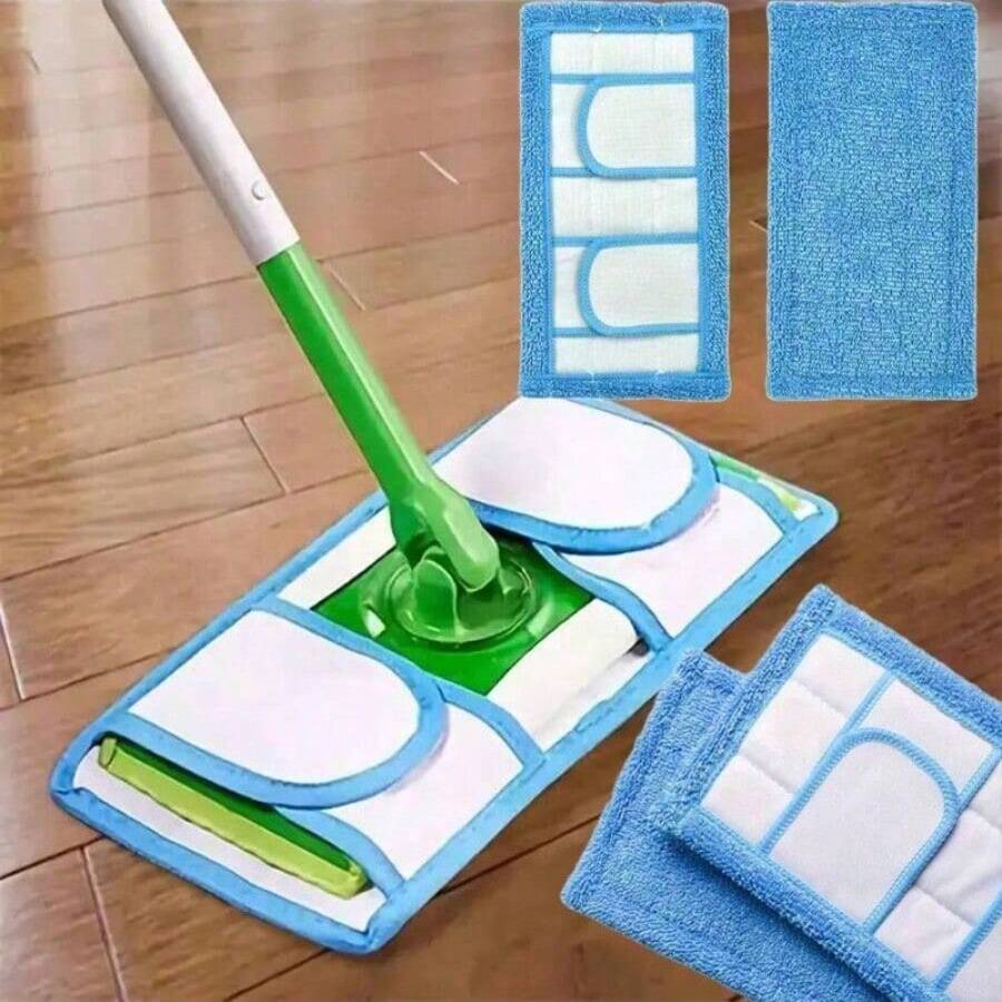 Reusable Microfiber Mop Pads | Durable Machine Washable Refills | Flat Mop Pads For Efficient Floor Cleaning | 2 /4Pack - Blue - View 1