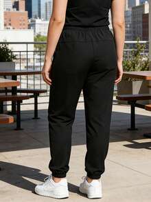 Pantalones deportivos con cordón para mujer de talla grande, pantalones jogger casuales de verano de seda de hielo transpirable y cintura elástica, pantalones cómodos para ciclismo y pantalones de chándal para correr - Negro - Ver 8