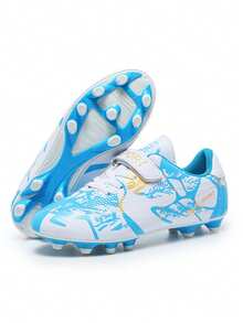 四季皆宜的运动足球鞋，校园风足球鞋，足球训练鞋，足球比赛鞋，不对称迷彩图案鞋面，便捷的魔术贴搭扣 - 紫羅蘭色 - 查看 2