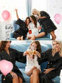 1pc Customized Satin Bridal Robe, Personalized Text, Bridal & Bridesmaid Wedding Robe, Elegant Satin Robe, Customized Bridal Robe, Bridesmaid Prep Robe, Wedding Party Robe, Lace Trim Robe, Personalized Name Robe, Bridal Robe Gift, Bridal Party Gift, Silky Loungewear, Minimalist, Fun, Customized, Unique, Matching Bridesmaid Silky Loungewear Special Bridal Gift, Bestie, Girlfriend, Fashionable Autumn - Multicolor - View 7