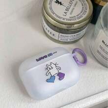 Cartoon Cat Design Protective Case Compatible With Apple , Anti-Scratch And Anti-Drop Cover Compatible With Apple Bluetooth Earphones - Matte White - View 2