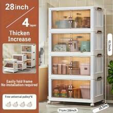 28inch 600Qt Stackable Storage Bins With Lid, Extra Large Closet Organizer Collapsible Drawer Boxes With Wheels, Folding Plastic Cabinet Containers For Home Kitchen Room Organization, 1/2/3/4/5Pack - 白色 - 查看 12