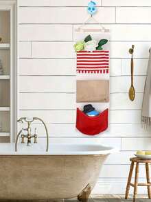 3-Pocket Hanging Storage Bag, Decorative Fabric Wall-Mounted Organizer Suitable For Various Room Types - Multicolor - View 2