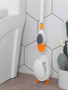 Seamless Toilet Brush Set, Silicone Bathroom Toilet Cleaning Brush With Wall Mount, Long Handle Toilet Brush Holder - White - View 1