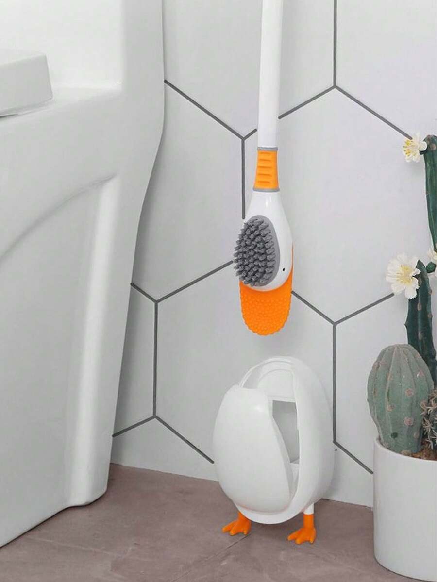 Seamless Toilet Brush Set, Silicone Bathroom Toilet Cleaning Brush With Wall Mount, Long Handle Toilet Brush Holder - White - View 1