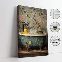 现代风格猫咪洗澡浴室油画，帆布材质，适合房间装饰，逼真艺术印刷海报，适用于走廊、书房、卧室墙面，秋季装饰（无框/有框） - 彩色 - 查看 12