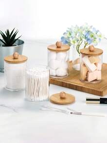 4 包，10 盎司牙线和棉签收纳盒，带盖，透明浴室收纳盒，适用于棉签、浴盐等，也可作为梳妆台收纳盒使用。 - 彩色 - 查看 3