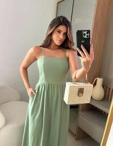 Women's Strappy Dress With A Lightweight Drape – Long, Mylook Fashion - 薄荷綠 - 查看 2