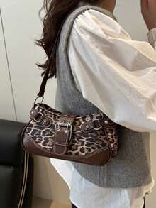 Love Deeply New Fashion Buckle Leopard Print Handbag & Shoulder Bag, Suitable For Parties, Outings, Vacations, Shopping And Daily Use, Can Store Coins, Phones, Also Suitable As A Work Bag For White-Collar, College Students And Office Workers, Elegant Ladies Bag, New Fall Winter Cheetah Print Purse For Women , Leopard Cheetah Print - 棕色 - 查看 3