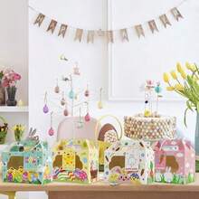 12PCS Easter Theme Gift Packaging Paper Boxes With Window Bunny Egg Design Party Favour Candy Treat Paper Boxes With Handle - Multicolor - View 5