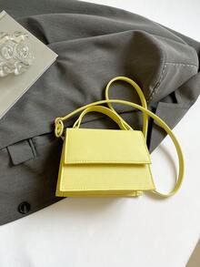 Fashionable Solid Color Handbag, Casual Flap Small Square Bag, Handheld Casual Bag, Commuter Bag, New Spring/Summer One Shoulder Crossbody Bag For Women, Yellow - Yellow - View 7