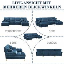 Sofa Bed Set - Blue + Chenille + 4 Seat + Foam - View 3