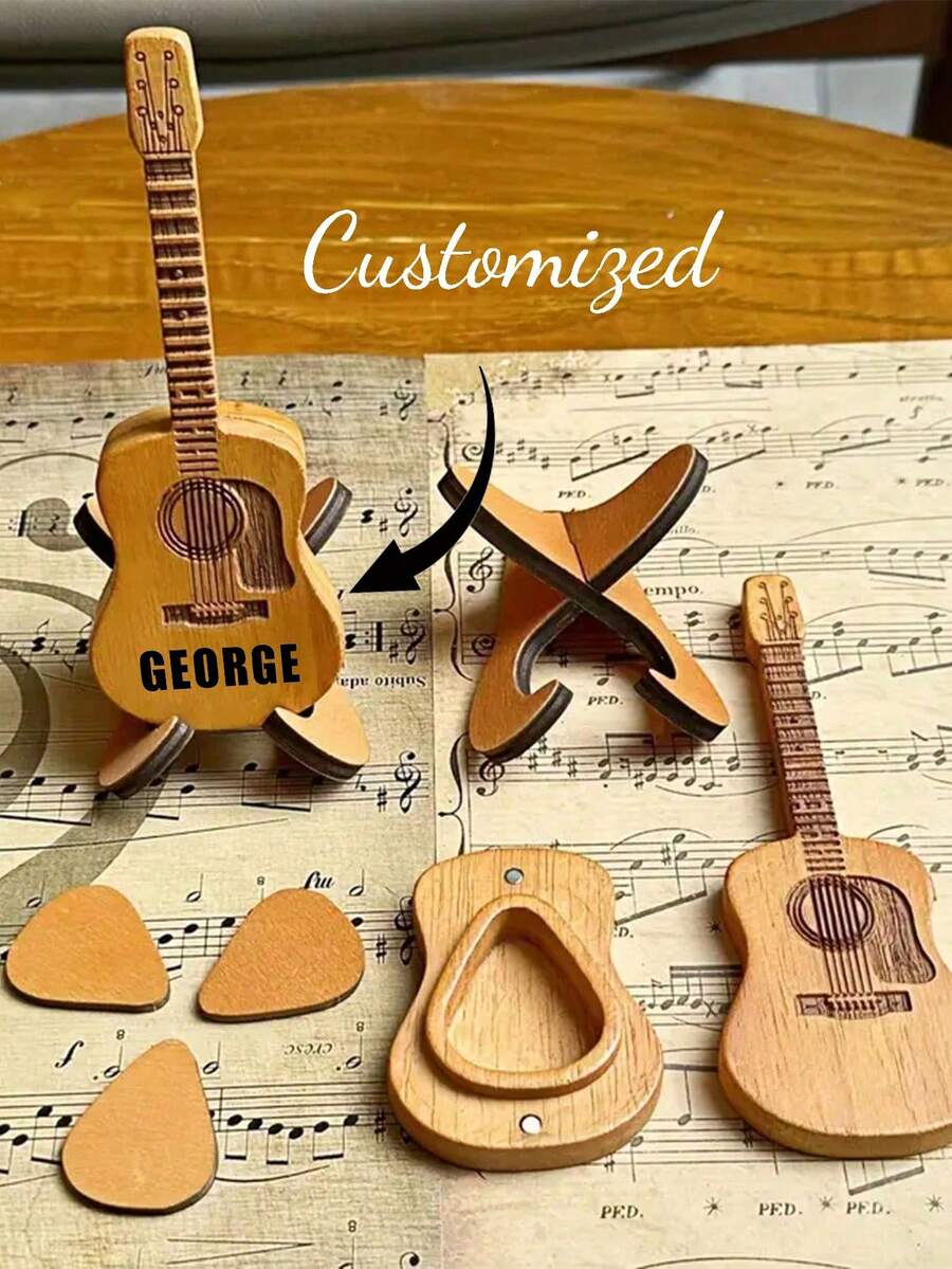 Caixa de Palhetas de Guitarra de Madeira Personalizada, Caixa de Armazenamento de Palhetas de Guitarra Personalizada, Presente para Guitarristas, Dia dos Pais, Presente de Natal (Palhetas de Guitarra Não Incluídas) Multifuncional, Esculpida Exquisitamente, Elegante e da Moda, Minimalista Retrô, Artesanato Personalizado, Descoberta de Colecionáveis, Moda de Inverno, Presente de Natal, Presente Ideal para Amigos Homens e Mulheres - Multicolorido - Visão 1
