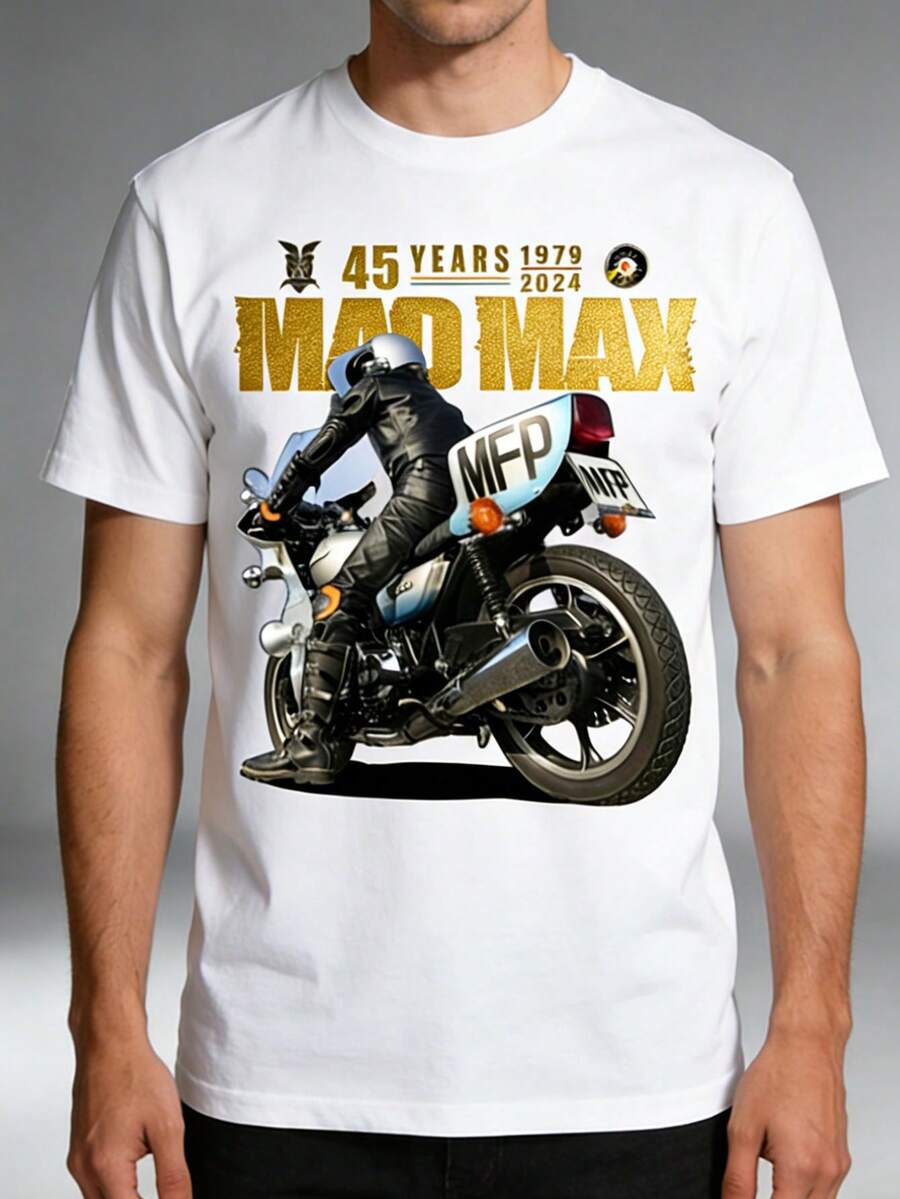 T-shirt da uomo Mad Max 974 con motivo motociclistico giallo, maglietta adatta a tutte le stagioni e per il tempo libero. - Bianco - Visualizzare 1