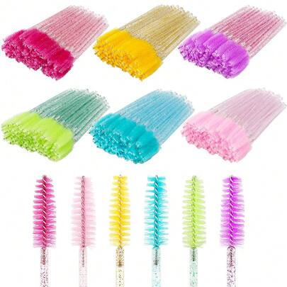 20/100/200/300 Piezas Cepillos de Máscara de Pestañas con Varilla de Cristal para Extensión de Cejas y Pestañas con Mango Colorido (Surtido de 6 Colores)