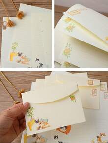 9pcs A5 Creative Chinese Style Cute Cat Theme Stationery Paper, Elegant Western-Style Envelopes - Rectangle - View 6