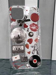 Y2K复古迪斯科球与嘴唇唱片混合印花透明软TPU手机壳，适合女孩日常使用，也可作为朋友礼物。兼容 11、13 Pro Max、15、17、17 Pro Max以及Galaxy S24 Ultra、S25 Ultra。 - 無色 - 查看 1