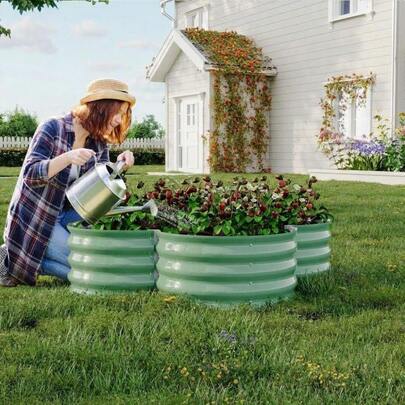 2-Pack Galvanized Steel Raised Garden Beds, 48''x 48''x 12'' Outdoor Planter Boxes, Open-Base Design for Vegetables & Flowers, Easy Assembly Patio & Lawn Gardening Kit, Green