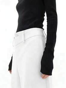 Pantalones largos drapeados de diseño asimétrico, estilo nuevo, ropa de calle para ir al trabajo en otoño - Blanco - Ver 4