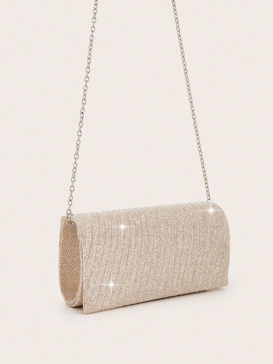 Lightweight Business Casual Rhinestone Decor Drawstring Bucket Bag, Transparent Faux Pearl Clutch Purse, Charming, Elegant, Exquisite, Understated Luxury, Rhinestone Embellished, Suitable For Party Girls, Ladies, Brides, Perfect For Party, Gala/Banquet, Christmas Party Dress - Gold - View 1