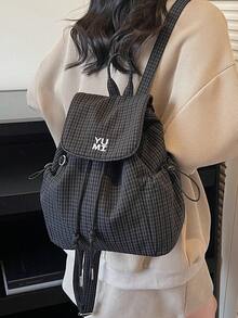 Japanese Style Fresh Small Plaid Fabric Backpack, Spring/Summer Popular Mini Backpack, Fashion Versatile Lady School Bag, College Style For Middle School, High School, University Students, Class Bag, Small Bag, Korean Version Casual Versatile Small Backpack, Lightweight Foldable, Suitable For Daily Use, Shopping, Small Fabric Bag - Multicolor - View 7