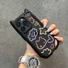 スマホケース：猫耳耐衝撃性スマホケース、ペイントされたスマホケース、を使うに適したスマホケース、 17 ProMax、16 Plus、15、14、13、12と互換性のあるスマホケース - ブラック - チェックする 1