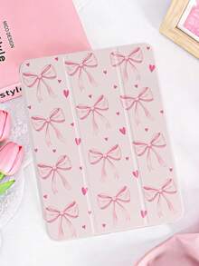1pc Pink Butterfly & Heart Painted Tablet Case, Suitable For IPad 10th/11th/10.2/10.5/Air4/Air5/10.9/Pro 11/Air 11-In.(M2)-2024/Pro 11-In.(M4)-2024/IPad Air 11-Inch (M3) 2025/IPad (A16) 11 Inch 11th Generation 2025, Mini6/Mini7/Air1/Air2/9.7, Tab A8 10.5 Inch 2022, Built-In Pencil Slot, Tri-Fold Stand, Magnetic Sleep/Wake, Minimalist/Creative/Unique/Cute/Niche Design - Multicolor - View 3