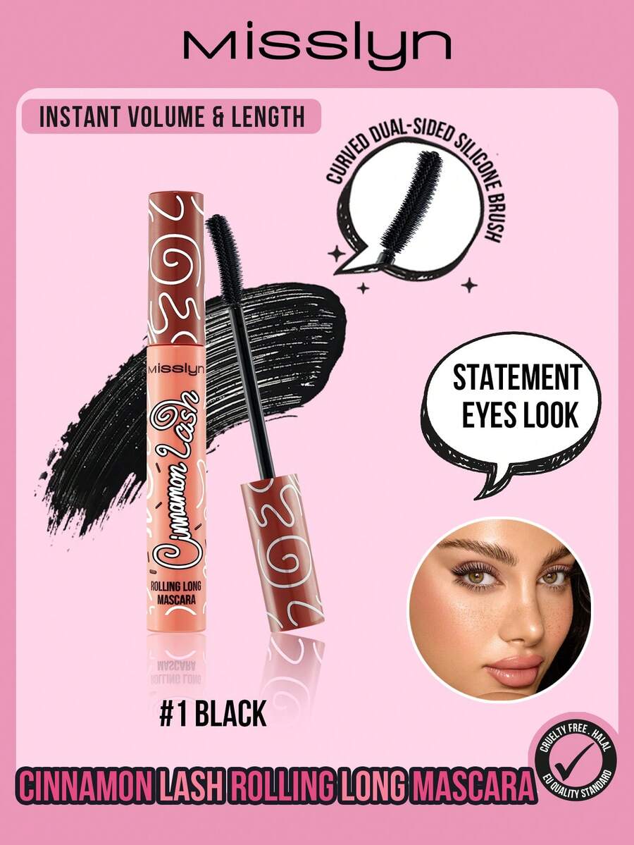 MISSLYN - Cinnamon Curl Mascara, Eye Makeup, Curling, Volumizing, Lengthening, Shaping, Charming, Cinnamon, Layerable Formula, Black, Burgundy, Lashes, Provides Natural To Bold Effect, Lengthens And Volumizes For Captivating Fanned-Out Lashes, Smooth Texture