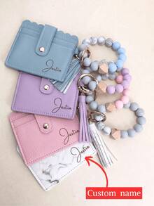 1pc Women's Wallet Keychain Wristband, Christmas Gifts For Girlfriends/Friends/Mothers/Daughters,Personalized Custom Christmas Gifts,Customized Name, Ultra-Thin Credit Card Holder Wallet Tassel Keychain Bracelet Keyring, Unisex - 彩色 - 查看 5