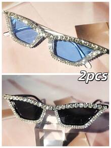 Eyeglasses#17078 1件裝水鑽裝飾密集反光閃亮鑽石效果女款可愛派對裝飾眼鏡，適合婚禮、音樂節、街拍、遊行裝飾，水晶裝飾粉色塑膠框，Y2K奢華度假派對穿搭，可愛時尚貓眼眼鏡，適合海邊穿搭、日系主題派對（附清潔布），自拍旅行酷炫COS，黑色、紅色、藍色、銀色、綠色、粉色 - 彩色 - 查看 36