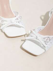 Women's Fashion Minimalist White High Heels, Bow Decor, Suitable For Outdoor, Party, Vacation - White - View 6
