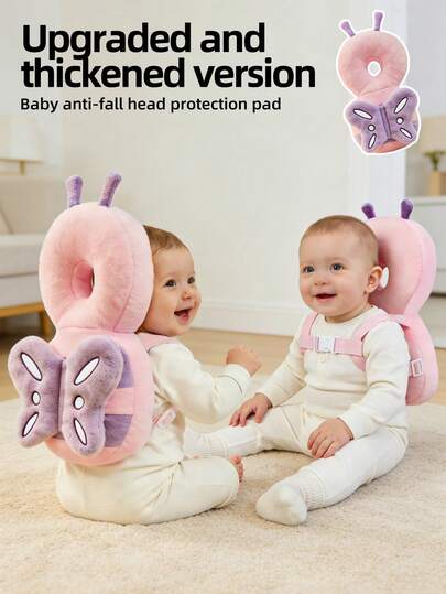 Upgraded Baby Anti-Fall Pillow, Thickened & Widened Toddler Protective Pad, Baby Head Protection Pillow Suitable For Crawling & Walking Babies, Adjustable Head Protection Pad, Breathable Head Protection Cushion, Anti-Fall Pillow, Infant & Toddler Walking Supplies, Upgraded Thickened Cartoon Butterfly Design Anti-Fall Head Pad