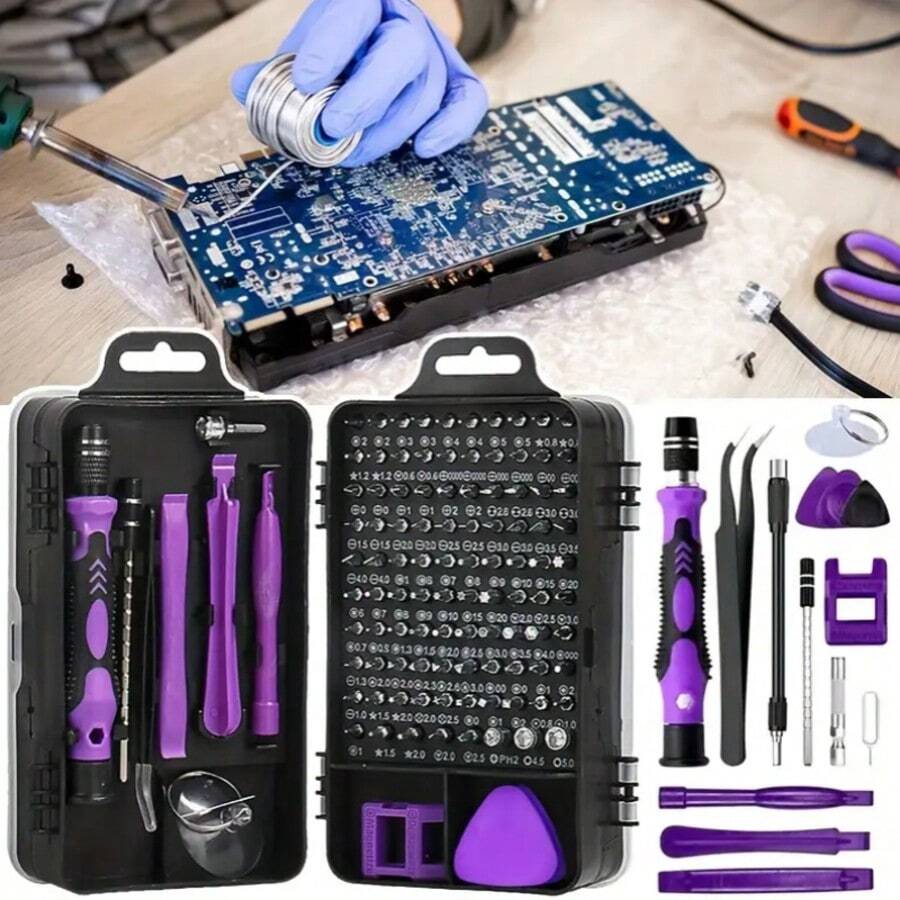 115-In-1 Precision Screwdriver Set, Electronics Repair Tool Kit Micro Magnetic Bit With Flexible Shaft For Phone, Computer, Watch, Console, Doorbell, Electronic, Tools Gift - Purple - View 1